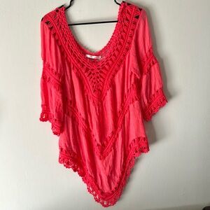 One size fits all Melon Colored Crocheted Swimsuit Cover up